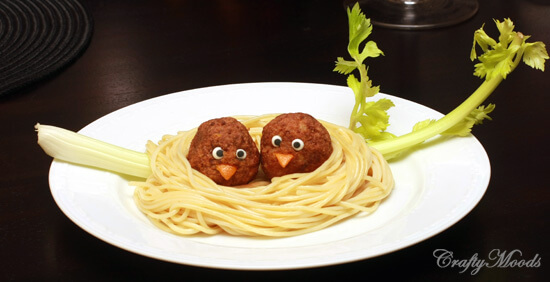 Beautiful Bird Nest Craft Project Made With Spaghetti & Meatball