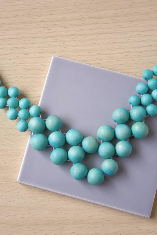 Beautiful Blue Wooden Beads Necklace DIY Craft