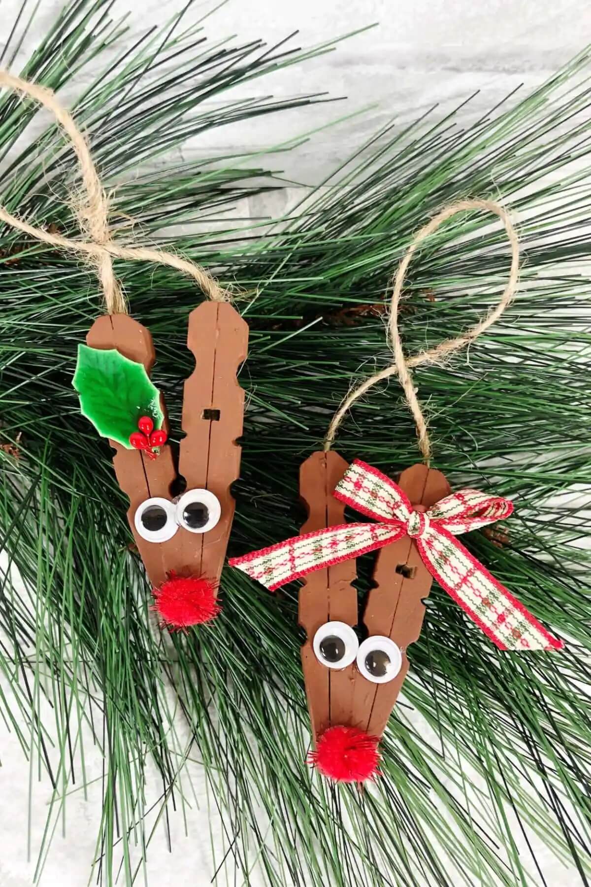 Beautiful Brown Reindeer Clothespin Ornamental Craft For Kids