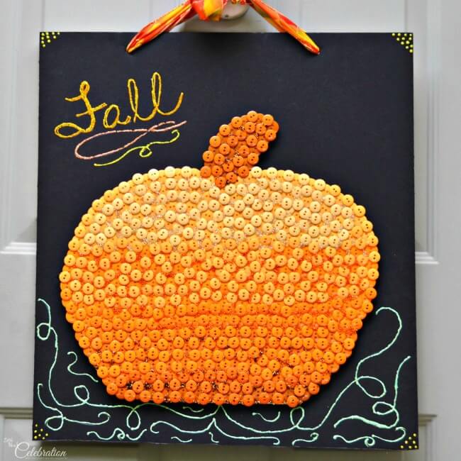 Beautiful Button Pumpkin Door Sign Decoration Craft For Halloween