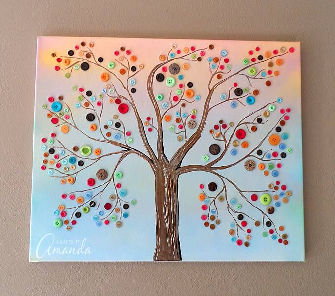 Beautiful Button Tree Decoration Craft Project On Canva Button Crafts For Senior Students