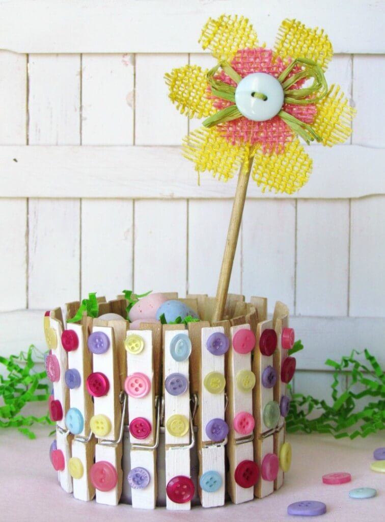 Beautiful Clothespin And Buttons Plant Holder DIY Spring Craft For Kids Clothespin spring Crafts