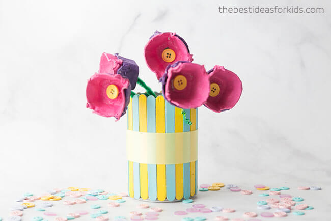 Beautiful Decorative Flower Craft Idea Using Egg Cartons & Popsicle Sticks Egg Carton Flower Crafts