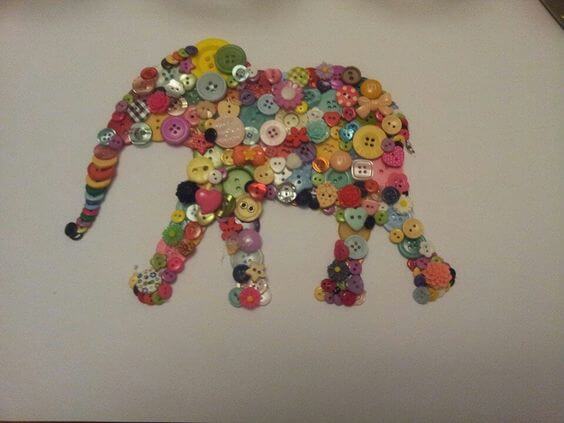 Beautiful Elephant Art Project Made With Buttons Button Elephant Crafts
