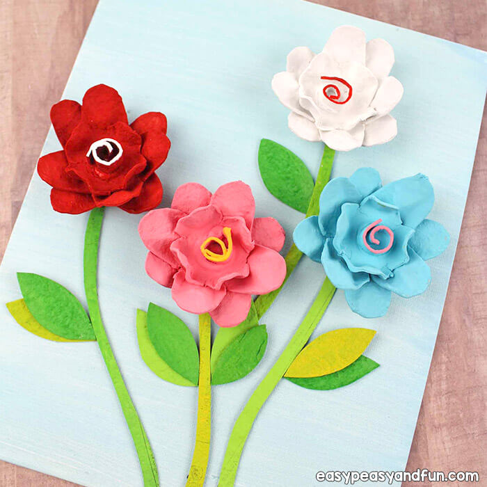 Beautiful Flower Canvas Art Idea Using Egg Carton Recycled Egg Carton Craft Ideas