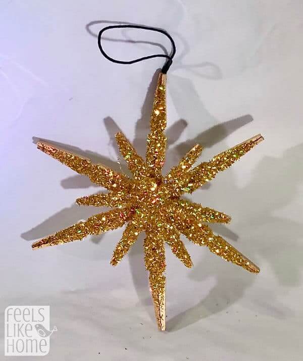 Beautiful Golden Glitter Clothespin Snowflake Craft For Toddler