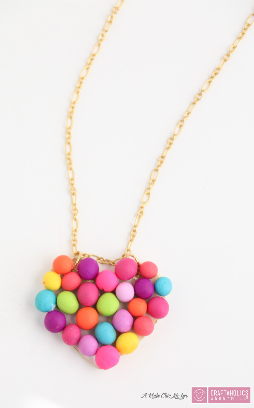 Beautiful Heart-Shaped Clay Pom-Pom Necklace