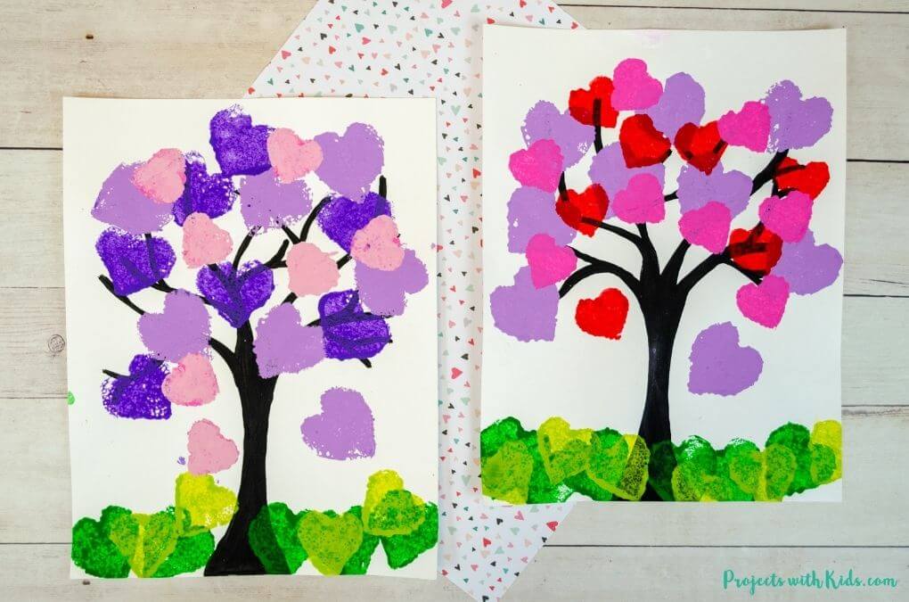 Beautiful Heart Tree Sponge Painting Craft For ToddlersSummer Painting with Sponge Stamps