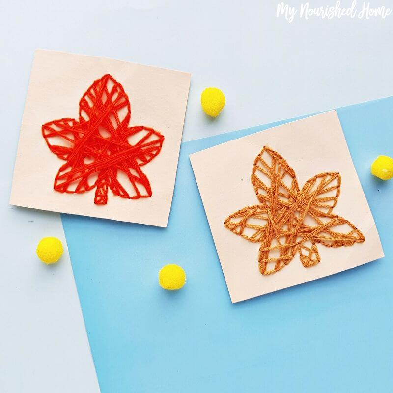Beautiful Maple Leaves Thread And Needle Craft For Kids Needle And Thread Crafts