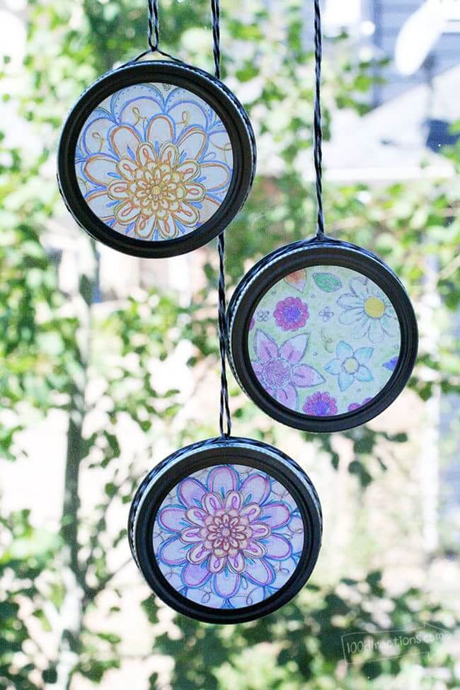 Beautiful Mason Jar Lid Suncatcher With Coloring Pages