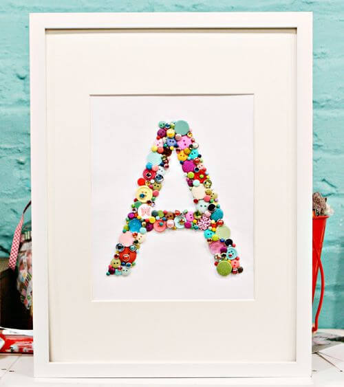 Beautiful Monogram Letter Button Craft Project For KidsDIY Button Craft Project
