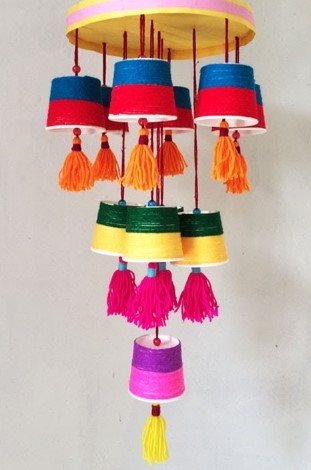 Colourful Yarn And Paper Cup Wind Chime DIY Craft