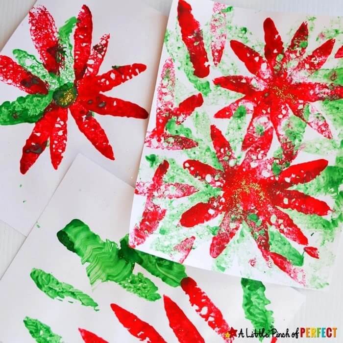 Beautiful Poinsettia Sponge Painting Craft For Toddlers Christmas Sponge Paintings