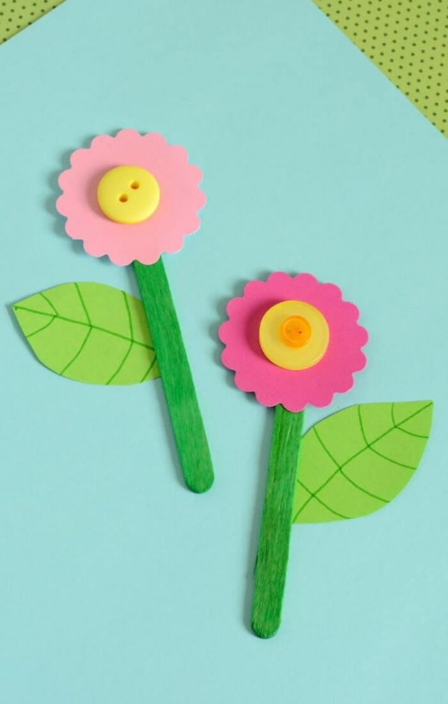 Beautiful Popsicle & Button Flower Craft For Spring Season
