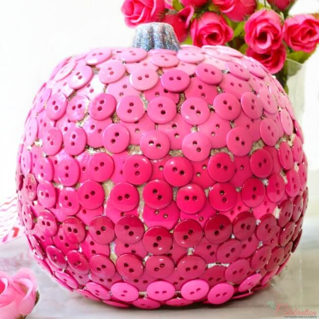 Beautiful Pumpkin Decoration Craft With Pink Buttons