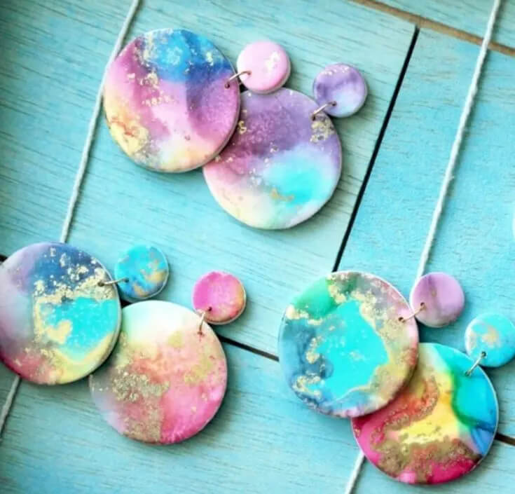 Beautiful Rainbow Galaxy Earrings Crafting Idea With Polymer Clay Polymer Clay Earrings 