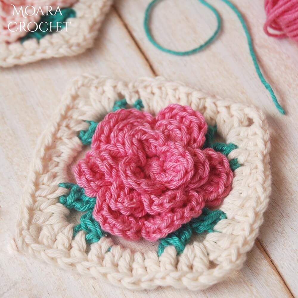 Beautiful Rose Crocheted Granny Square Craft