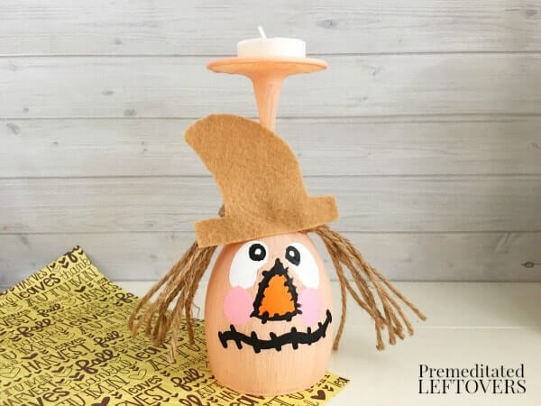 Beautiful Scarecrow Candle Holder Tutorial Using Wine Glass For Kids Scarecrow Craft Ideas 