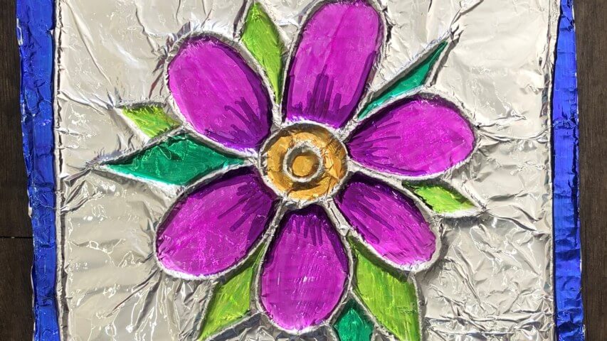 Beautiful Tin Foil Purple Flower Art Activity For Toddlers Tin Foil Art For Toddlers