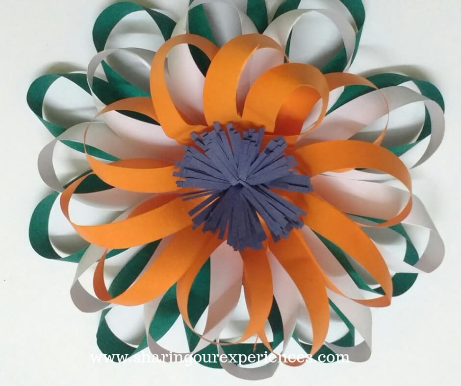 Beautiful Tri-Color Paper Strips Flower Craft DIY For Kids Indian Republic Day crafts & Activities For Kids