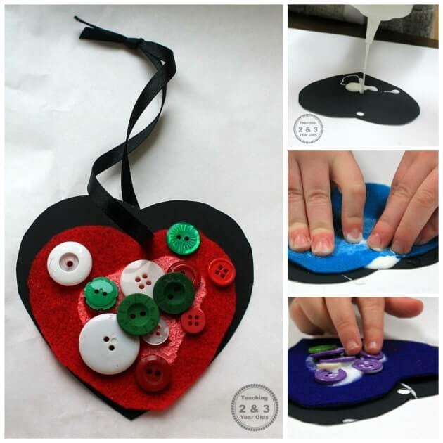 Beautiful Valentine's Day Craft Idea With Colorful Felt Heart & ButtonsFelt Button Crafts