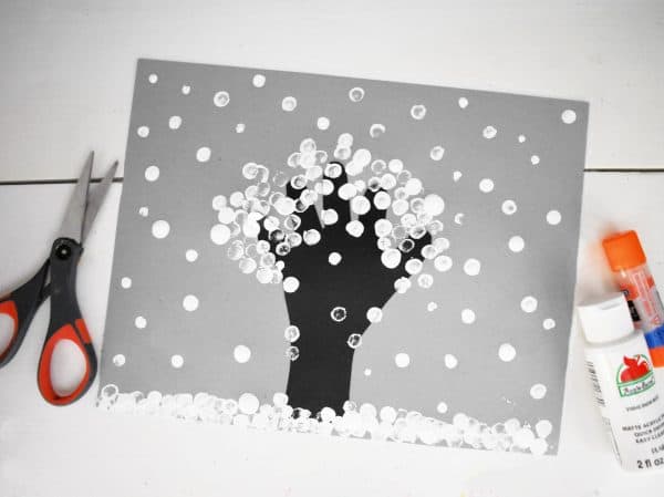 Beautiful Winter Fall Painting Idea With Cotton balls