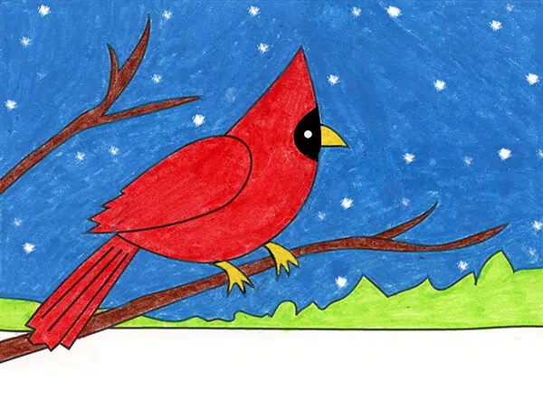 Beautiful Wintery Cardinal Drawing Idea For Kids