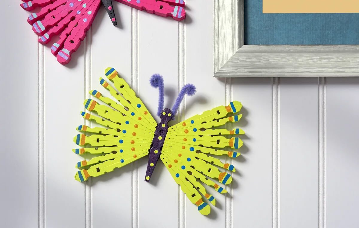 Beautiful Yellow Clothespin Butterfly Craft for Kids