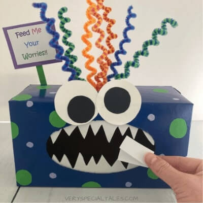 Blue Tissue Box And Pipe Cleaner Monster Craft Activity For KidsRecycled Tissue Box Monster Crafts