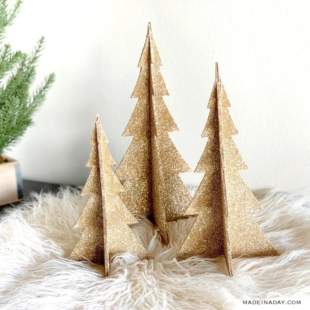 Champagne Glitter Christmas Tree Craft For Room Decoration Glitter paper Christmas Decoration Ideas 