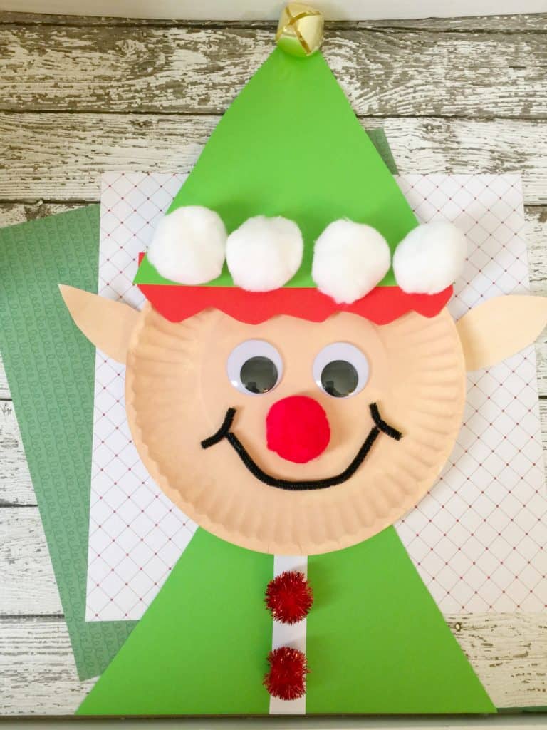 Christmas Elf Craft Made With Paper Plate, Pom Pom, Jingle Bells, Paper & Cotton Balls