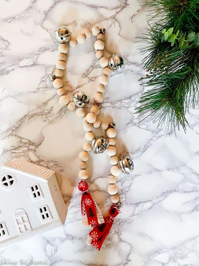 Christmas Garland Decoration Craft With Jingle Bells & Wood Beads