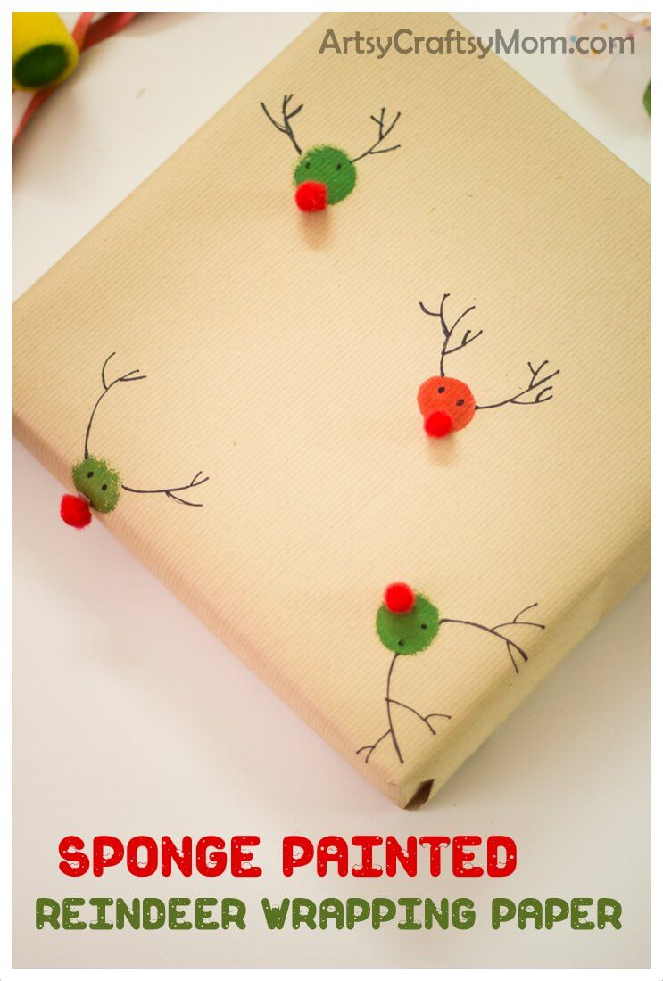 Christmas Reindeer Sponge Painting Wrapping Paper DIY Craft For KidsChristmas Easter Sponge Paintings