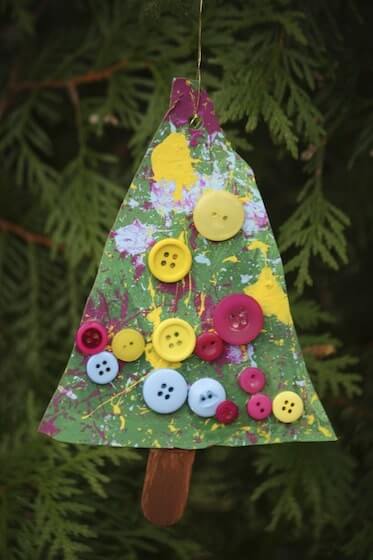 Christmas Tree Ornament Craft Made With Cardboard & Buttons