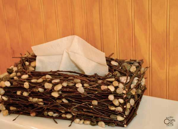 Classy Branch Sticks And Pebbles Tissue box Decoration Idea Tissue box Decoration Ideas