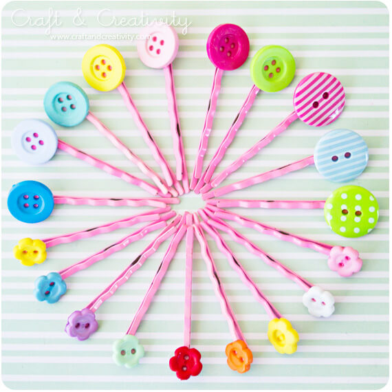 Colorful Button Bobby Pins Craft Idea For KidsEasy Button Craft Ideas