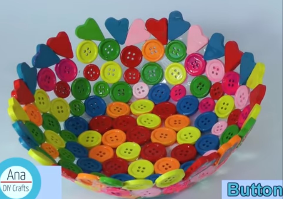 Colorful Button Bowl Craft With Aluminum Foil Unique Bowl Craft using Old Button