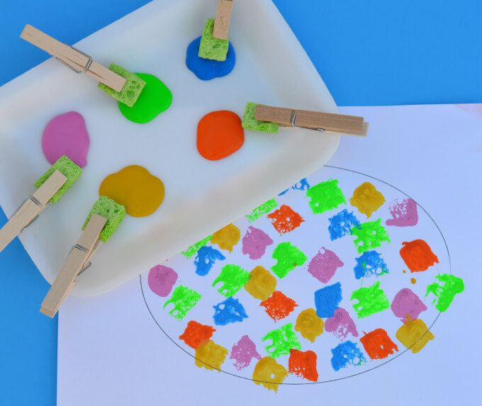Colorful Easter Egg Sponge Painting Craft For Toddlers