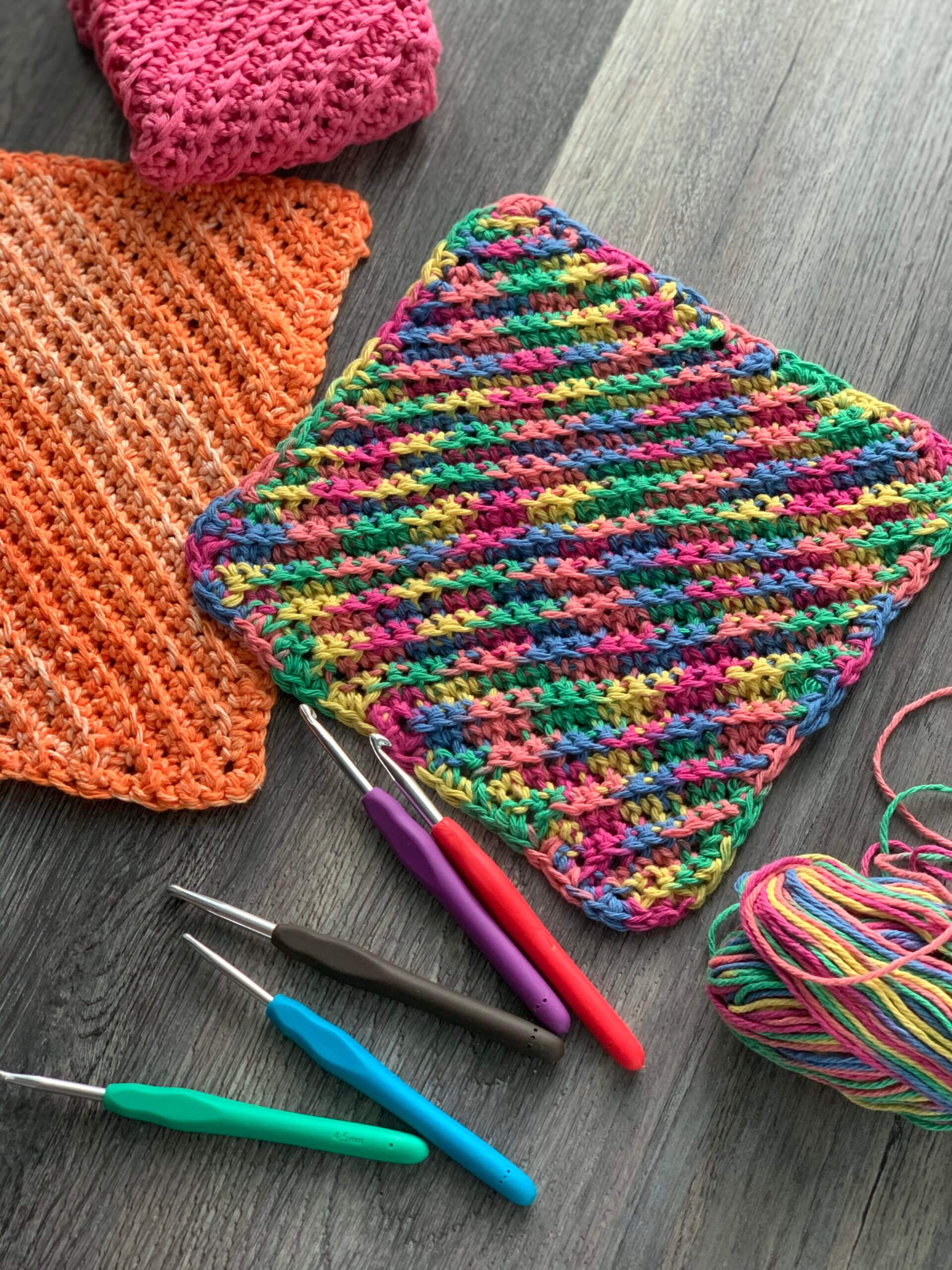 Colorful Knitted Grid Pattern For Dishcloth Crochet Dishcloth Patterns
