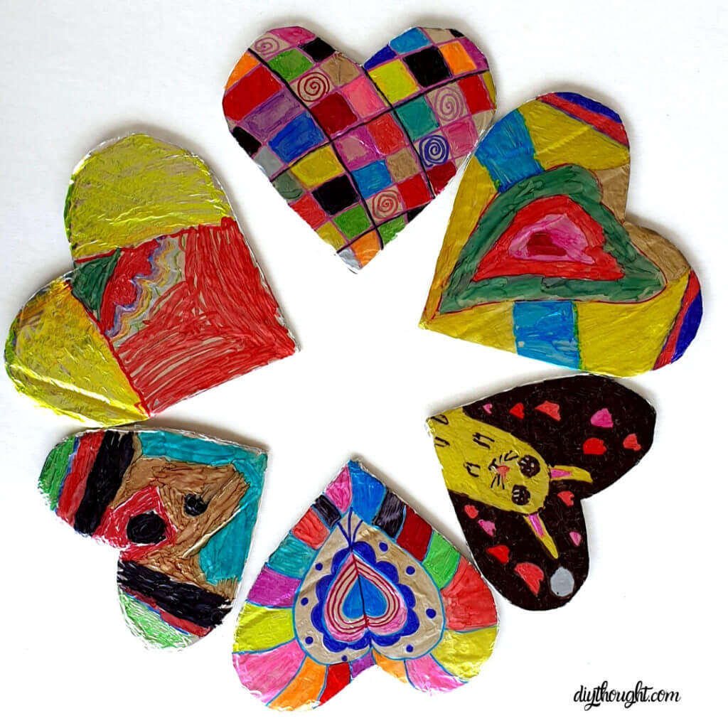 Colorful Patterns Foil Heart Crafts For Kids Foil Heart Crafts For Kids
