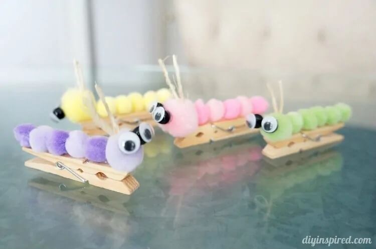 Colorful Pom-Pom & Clothespin Caterpillar Craft For Kindergarten Clothespin Crafts for Kindergarten