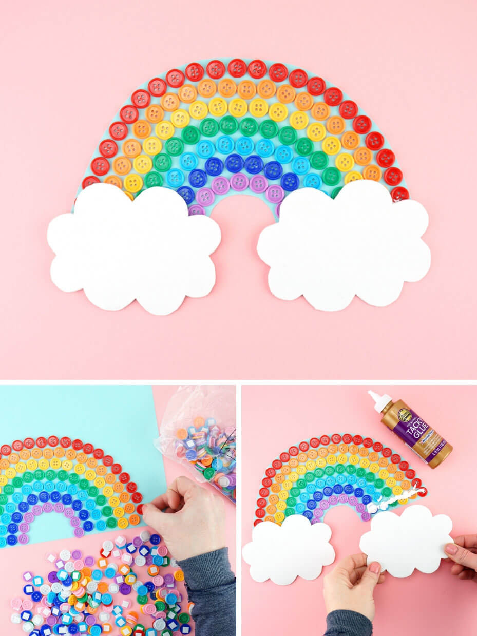 Colorful Rainbow Craft Using Buttons & Paper