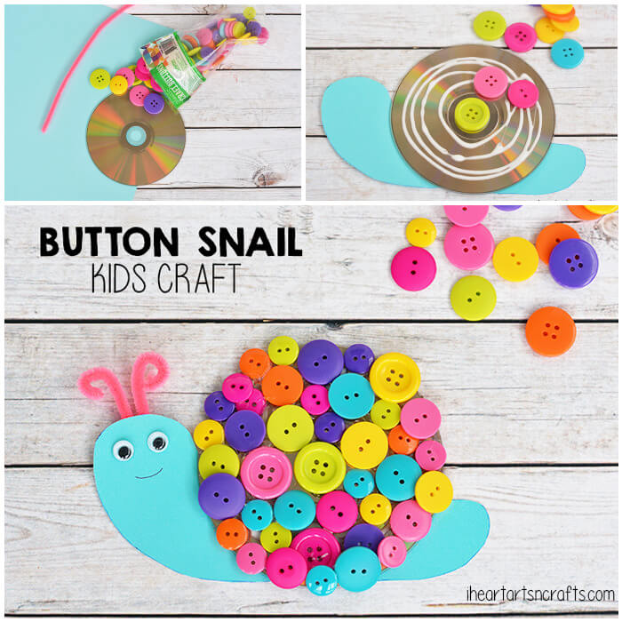 Colorful Snail Craft With Buttons, CD, Paper & Pipe Cleaners