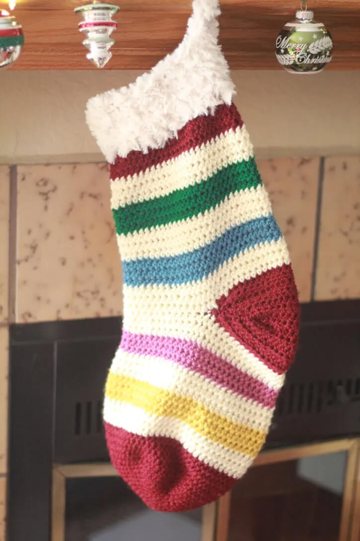 Colorful Striped Stocking Made From Crochet For Home DecorCrochet Christmas Stocking Patterns