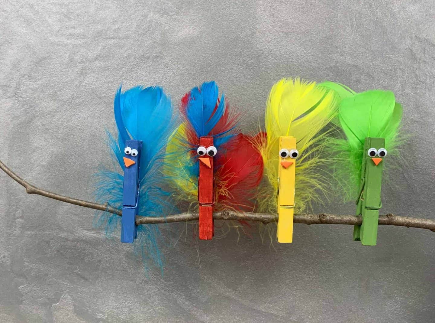 Colourful Clothespin And Feathers Bird Craft For Kids Easy crafts with clothespins