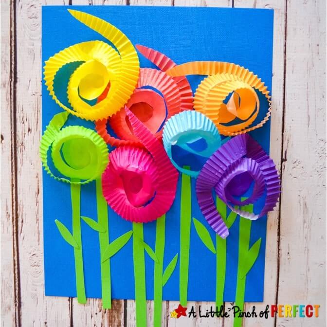 Colourful Cupcake Liner Flower Craft For Preschoolers
