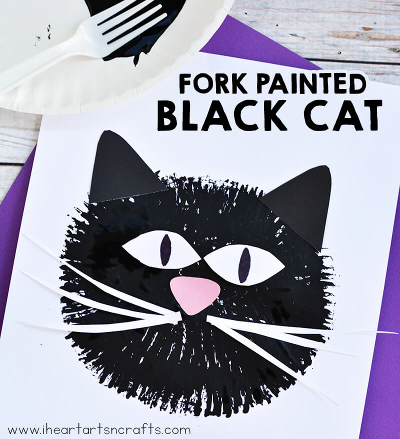Cool Black Cat Fork Painting Craft For Kids Animal Paintings Using Fork 