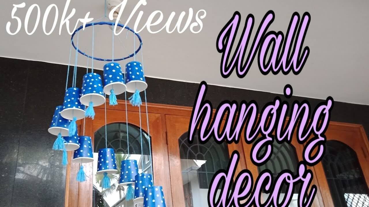 Quick And Easy Blue Polka Dot Waterfall Pattern Paper Cup Wall Hanging Craft