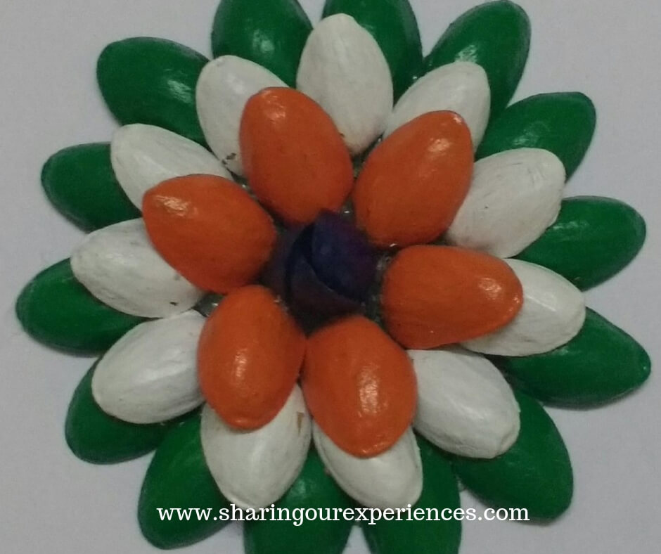 Craft With Waste Tri-Color Pistachios Shell Flower Craft For Kids