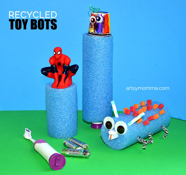 Create A Recycled Toy Bots Using Battery  & Old Toys For Kids